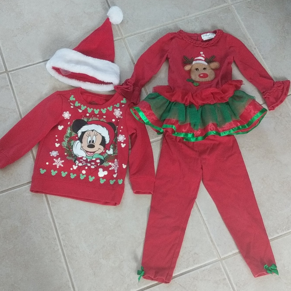 Girls3t Christmas Minnie shirt, Rudolph tutu set